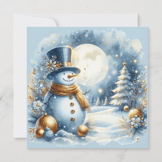 Charming whimsical snowman customizable holiday card (Front)