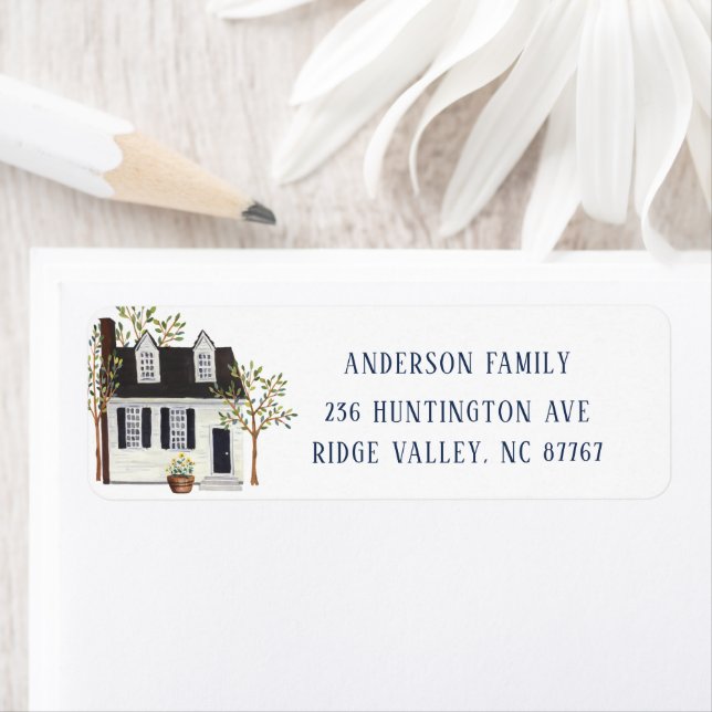 Charming White Cape House New Address Label (Insitu)