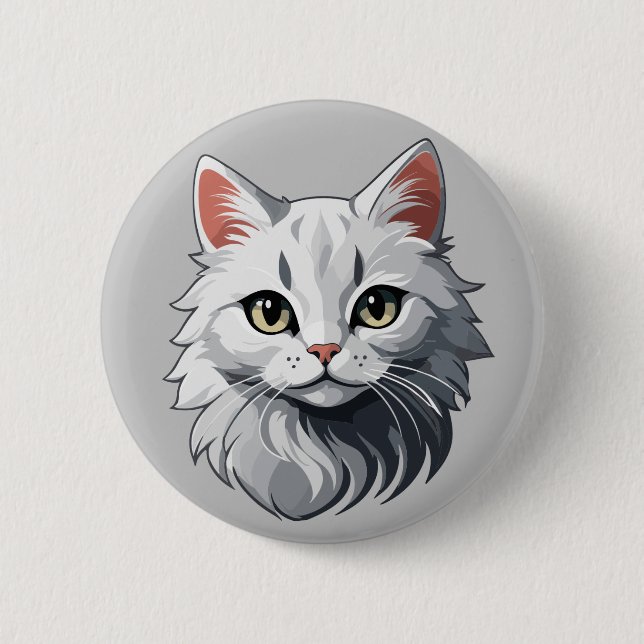 Charming White Cat 6 Cm Round Badge (Front)