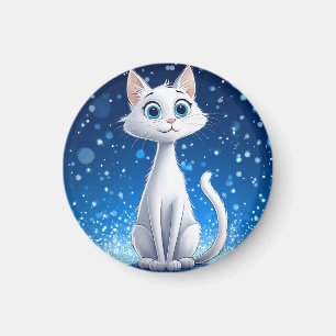 Charming White Cat with Large Blue Eyes Magnet