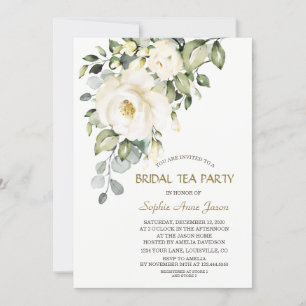 Charming White Cream Flowers Bridal Tea Party Invitation