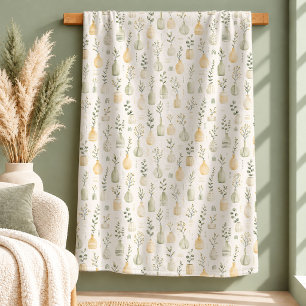 Charming White Daisy Sage Cottagecore Blanket Art