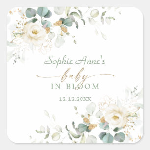 Charming White Floral Airy Leaves Baby in Bloom   Square Sticker