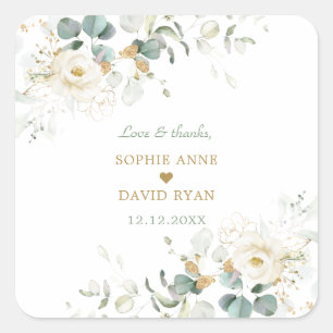 Charming White Floral Airy Leaves Wedding Square Sticker