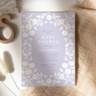 Charming White Flowers Pastel Purple Baby Shower Invitation