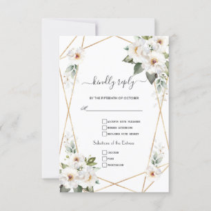 Charming White Flowers Rose Gold Wedding  RSVP Card