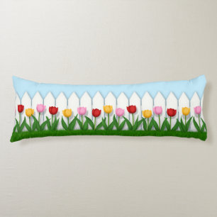 Charming White Picket Fence With Tulips Body Cushion
