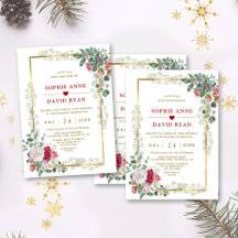 Charming White Red Floral Gold Christmas Wedding