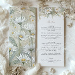 Charming Wild Daisy Wedding Menu Delicate Florals Invitation<br><div class="desc">This charming wedding menu features a beautifully illustrated wild daisy design, perfect for an outdoor, garden, or rustic-themed wedding. The front showcases a vibrant bouquet of white daisies with soft yellow centres, complemented by sage green leaves and ivory hues, all meticulously rendered in a hand-painted watercolor style. The back of...</div>