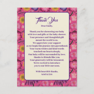 Charming Wildflower Pink Baby Shower  Postcard