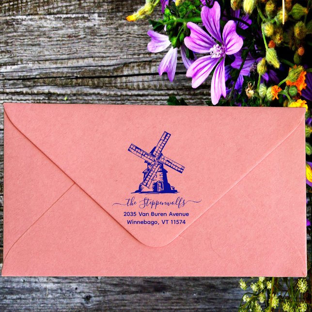 Charming Windmill Family Name & Return Address Rubber Stamp (Creator Uploaded)