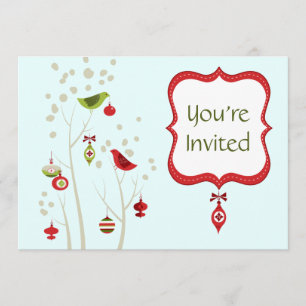 Charming Winter Birds Christmas Wedding Invitation