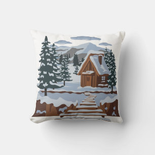 Charming Winter Cabin Art for Home Decor Cushion