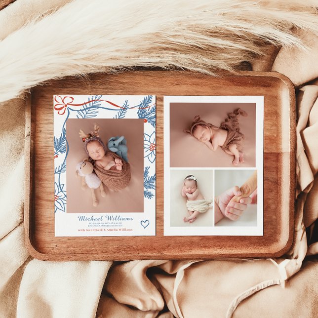 Charming Winter Floral Baby Photo Birth Announcement (Creator Uploaded)