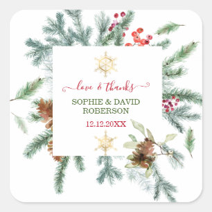 Charming Winter Holiday Pine Cones Berries Xmas Square Sticker