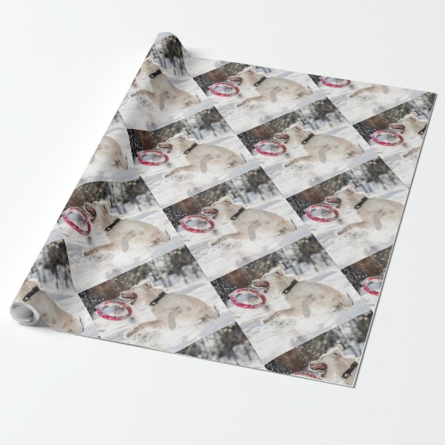 Charming Winter Holidays Pet Lovers Dog Wrapping Paper (Unrolled)