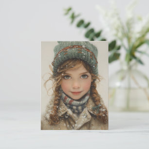 Charming Winter Portrait Young Girl  Postcard