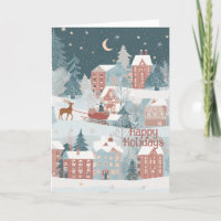 Charming Winter Village Scene In Watercolors