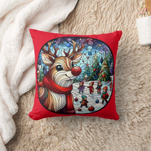 Charming winter wonderland with a playful reindeer cushion (Blanket)