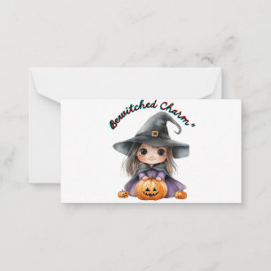 Charming Witch Girl Halloween Decor with Pumpkins Card