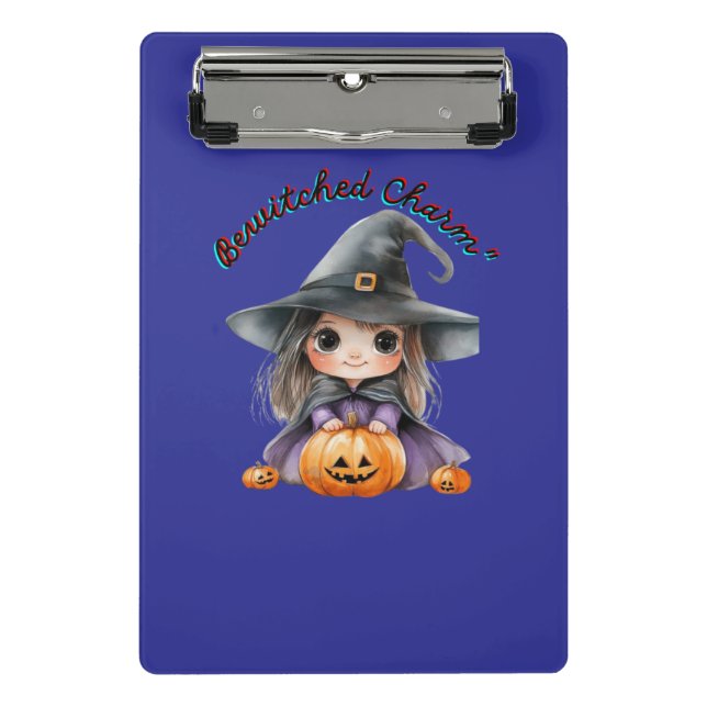 Charming Witch Girl Halloween Decor with Pumpkins Mini Clipboard (Front)