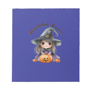Charming Witch Girl Halloween Decor with Pumpkins Notepad
