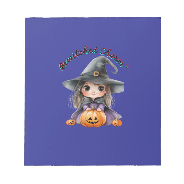 Charming Witch Girl Halloween Decor with Pumpkins Notepad (Front)
