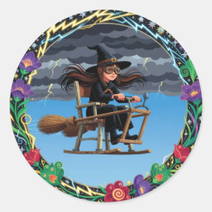 Charming Witch Pilot Classic Round Sticker