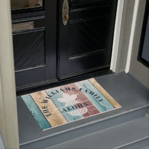 Charming Wood & Pineapple Aloha Family Name Doormat