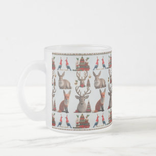 Charming Woodland Animals Christmas Pattern Frosted Glass Coffee Mug