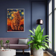 Charming Yellow Cat Poster Adorable Feline Drawing