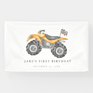 Charming Yellow Quad Bike Birthday  Banner