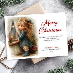 Charmingly Little Girl Awaits Santa Digital   Holiday Card