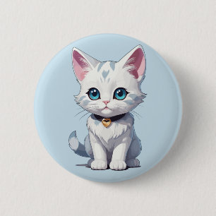 Charmingly White Cat Design 6 Cm Round Badge