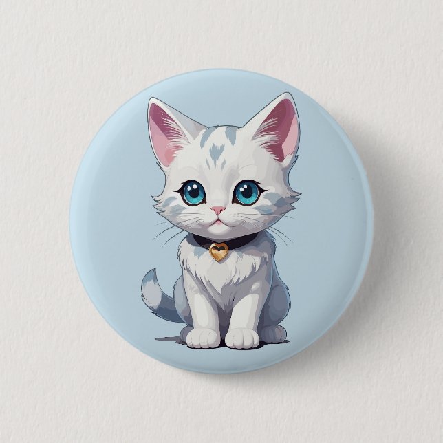 Charmingly White Cat Design 6 Cm Round Badge (Front)