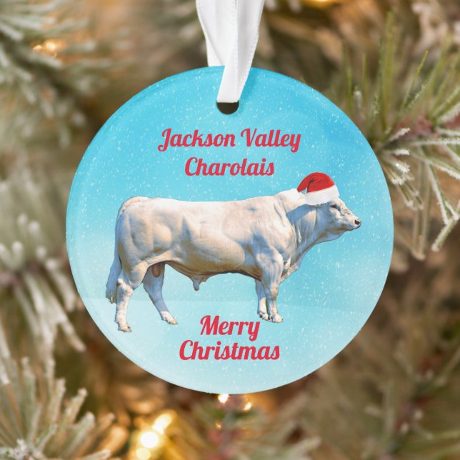 Charolais Bull in Santa Hat  Ornament (Tree)