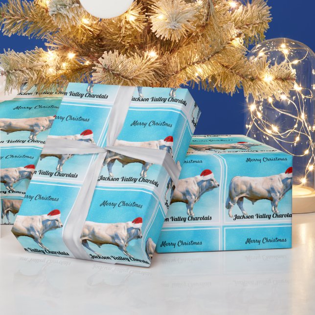 Charolais Bull in Santa Hat Wrapping Paper (Holidays)