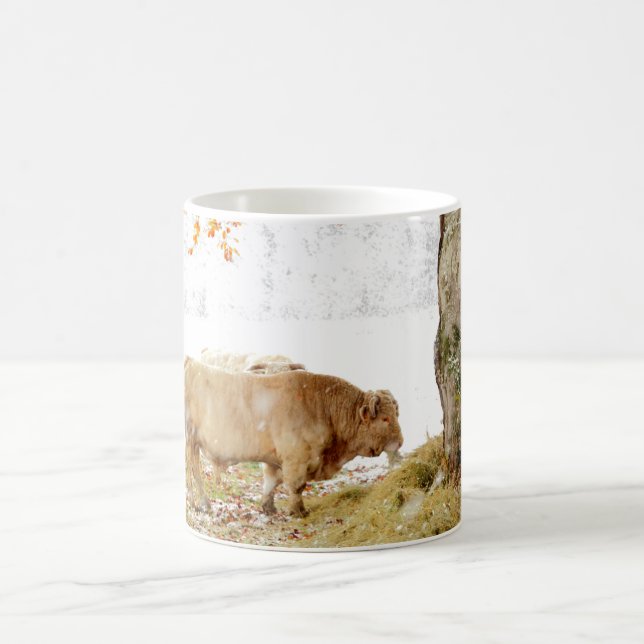 Charolais bull in the snow coffee mug (Center)