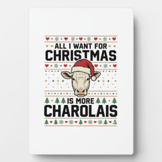 Charolais Christmas Cow Ugly Sweater Vector Design Plaque