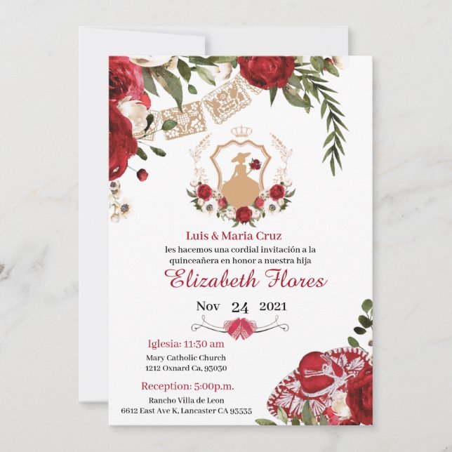 Charra Burgundy Red gold, Western Invitation (Front)