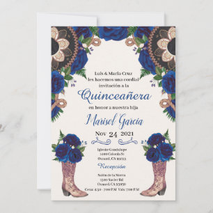 Charra Quinceanera Invitation, Royal Blue Mariachi