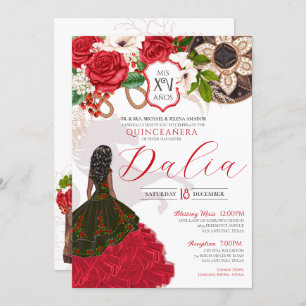 Charra Quinceañera Red Rose Floral Crest Western Invitation