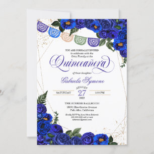 Charra Rustic Papel Picado Blue Roses Quinceañera Invitation
