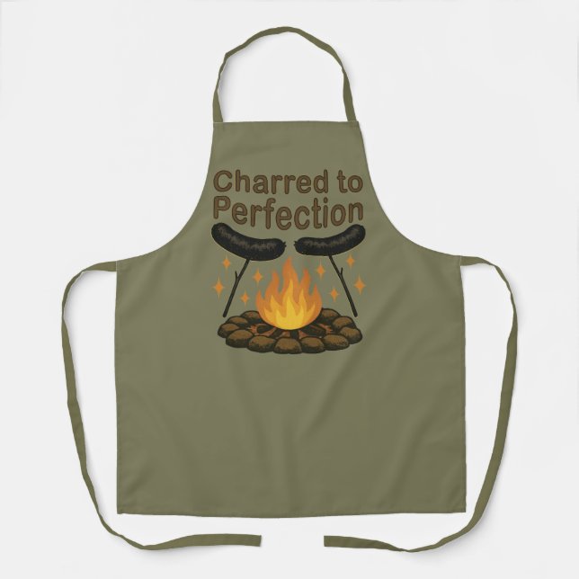 Charred to Perfection Funny Campfire Hot Dog Apron (Front)