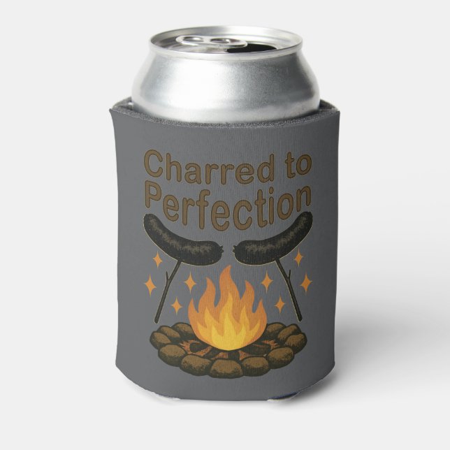 Charred to Perfection Funny Campfire Hot Dog Can Cooler (Can Back)
