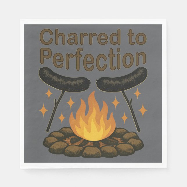 Charred to Perfection Funny Campfire Hot Dog Napkin (Front)