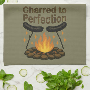 Charred to Perfection Funny Campfire Hot Dog Tea Towel