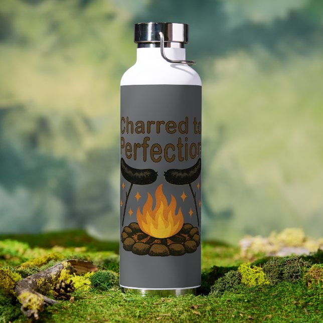 Charred to Perfection Funny Campfire Hot Dog Water Bottle (Outdoor (Rotated))