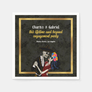 Charro and Catrina Sugar Skulls Black Napkin