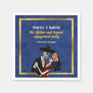Charro and Catrina Sugar Skulls Dancing Blue Napkin
